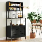 HOMCOM Baker's Rack with Power Outlet and Storage Shelves, Microwave Stand with Louvred Door Cabinets, Black - Image 8