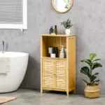 Bamboo Floor Cabinet Bathroom Floor Cabinet Living Room Organizer Tower with Multiple Shelves and Doors Natural - Image 11
