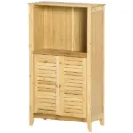 Bamboo Floor Cabinet Bathroom Floor Cabinet Living Room Organizer Tower with Multiple Shelves and Doors Natural - Image 12