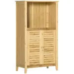 Bamboo Floor Cabinet Bathroom Floor Cabinet Living Room Organizer Tower with Multiple Shelves and Doors Natural
