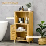 Bamboo Floor Cabinet Bathroom Floor Cabinet Living Room Organizer Tower with Multiple Shelves and Doors Natural - Image 5