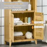 Bamboo Floor Cabinet Bathroom Floor Cabinet Living Room Organizer Tower with Multiple Shelves and Doors Natural - Image 6