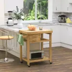 Bamboo Kitchen Island Cart on Wheels - Utility Trolley with 2 Drawers and Open Shelves, Bamboo Tone - Image 2
