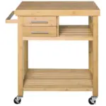 Bamboo Kitchen Island Cart on Wheels - Utility Trolley with 2 Drawers and Open Shelves, Bamboo Tone - Image 11