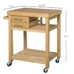 Bamboo Kitchen Island Cart on Wheels - Utility Trolley with 2 Drawers and Open Shelves, Bamboo Tone - Image 3