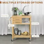 Bamboo Kitchen Island Cart on Wheels - Utility Trolley with 2 Drawers and Open Shelves, Bamboo Tone - Image 4