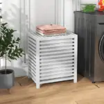 HOMCOM Bamboo Laundry Basket, 55L, with Lid and Removable Liner Bag, White, Space-Saving and Stylish - Image 2