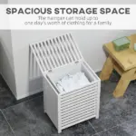 HOMCOM Bamboo Laundry Basket, 55L, with Lid and Removable Liner Bag, White, Space-Saving and Stylish - Image 4
