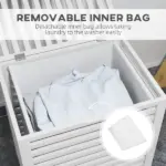 HOMCOM Bamboo Laundry Basket, 55L, with Lid and Removable Liner Bag, White, Space-Saving and Stylish - Image 5