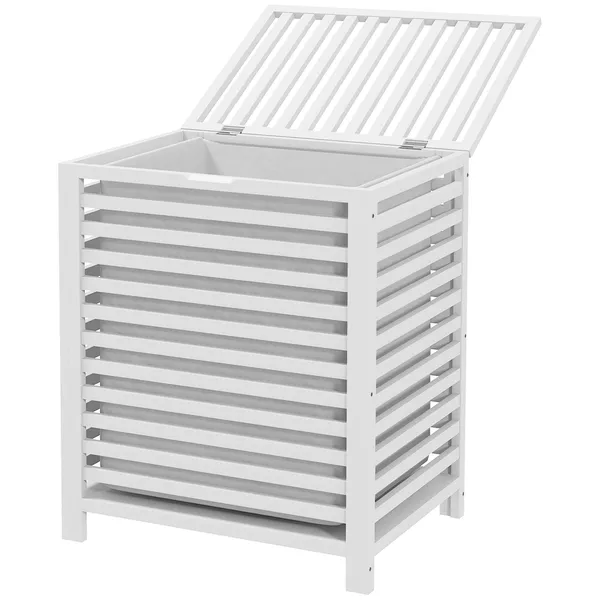 bamboo-laundry-basket-55l-with-lid-and-removable-liner-bag-white-space-saving-and-stylish.webp HOMCOM Bamboo Laundry Basket, 55L, with Lid and Removable Liner Bag, White, Space-Saving and Stylish - Image 1