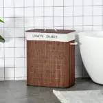 Bamboo Laundry Hamper with 2 Removable Bags, Washing Basket with Lid and String Handles, 26.4-Gals, Brown - Image 2