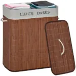 Bamboo Laundry Hamper with 2 Removable Bags, Washing Basket with Lid and String Handles, 26.4-Gals, Brown - Image 11