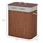 Bamboo Laundry Hamper with 2 Removable Bags, Washing Basket with Lid and String Handles, 26.4-Gals, Brown - Image 3