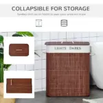 Bamboo Laundry Hamper with 2 Removable Bags, Washing Basket with Lid and String Handles, 26.4-Gals, Brown - Image 5