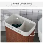 Bamboo Laundry Hamper with 2 Removable Bags, Washing Basket with Lid and String Handles, 26.4-Gals, Brown - Image 6