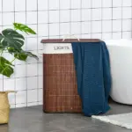 Bamboo Laundry Hamper with 2 Removable Bags, Washing Basket with Lid and String Handles, 26.4-Gals, Brown - Image 8