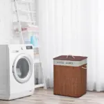 Bamboo Laundry Hamper with 2 Removable Bags, Washing Basket with Lid and String Handles, 26.4-Gals, Brown - Image 10