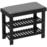HOMCOM Bamboo Shoe Storage Bench, 3-Tier Entryway Bench with Cushion, Shoe Organizer for Entryway, Hallway, Black - Image 12