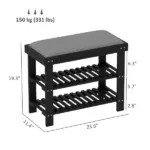 HOMCOM Bamboo Shoe Storage Bench, 3-Tier Entryway Bench with Cushion, Shoe Organizer for Entryway, Hallway, Black - Image 3