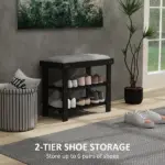 HOMCOM Bamboo Shoe Storage Bench, 3-Tier Entryway Bench with Cushion, Shoe Organizer for Entryway, Hallway, Black - Image 5
