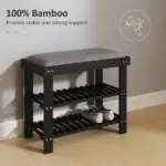HOMCOM Bamboo Shoe Storage Bench, 3-Tier Entryway Bench with Cushion, Shoe Organizer for Entryway, Hallway, Black - Image 6