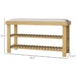 HOMCOM Bamboo Shoe Storage Bench, 3-Tier Entryway Bench with Cushion, Shoe Organizer for Entryway, Hallway, Cream White - Image 3