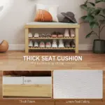 HOMCOM Bamboo Shoe Storage Bench, 3-Tier Entryway Bench with Cushion, Shoe Organizer for Entryway, Hallway, Cream White - Image 4