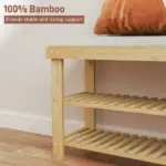 HOMCOM Bamboo Shoe Storage Bench, 3-Tier Entryway Bench with Cushion, Shoe Organizer for Entryway, Hallway, Cream White - Image 6