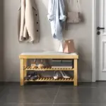 HOMCOM Bamboo Shoe Storage Bench, 3-Tier Entryway Bench with Cushion, Shoe Organizer for Entryway, Hallway, Cream White - Image 10