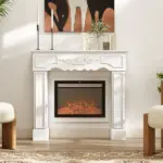 Baroque Fireplace Mantel, Freestanding Fireplace Surround with Leg for Electric Fireplaces, 43.3" W x 39.8" H, White - Image 2