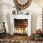 Baroque Fireplace Mantel, Freestanding Fireplace Surround with Leg for Electric Fireplaces, 43.3" W x 39.8" H, White - Image 8