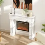 Baroque Fireplace Mantel, Freestanding Fireplace Surround with Leg for Electric Fireplaces, 43.3" W x 39.8" H, White - Image 9