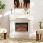 HOMCOM Baroque Fireplace Mantle, Freestanding Fireplace Surround for Electric Fireplaces, 43.3 Inch W x 42.8 Inch H, White - Image 2