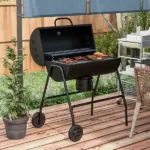 Barrel Charcoal BBQ Grill Smoker with 420 sqin Cooking Area Wheels Ash Catcher Black - Image 2