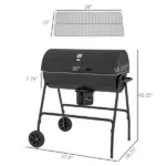 Barrel Charcoal BBQ Grill Smoker with 420 sqin Cooking Area Wheels Ash Catcher Black - Image 3