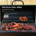 Barrel Charcoal BBQ Grill Smoker with 420 sqin Cooking Area Wheels Ash Catcher Black - Image 4