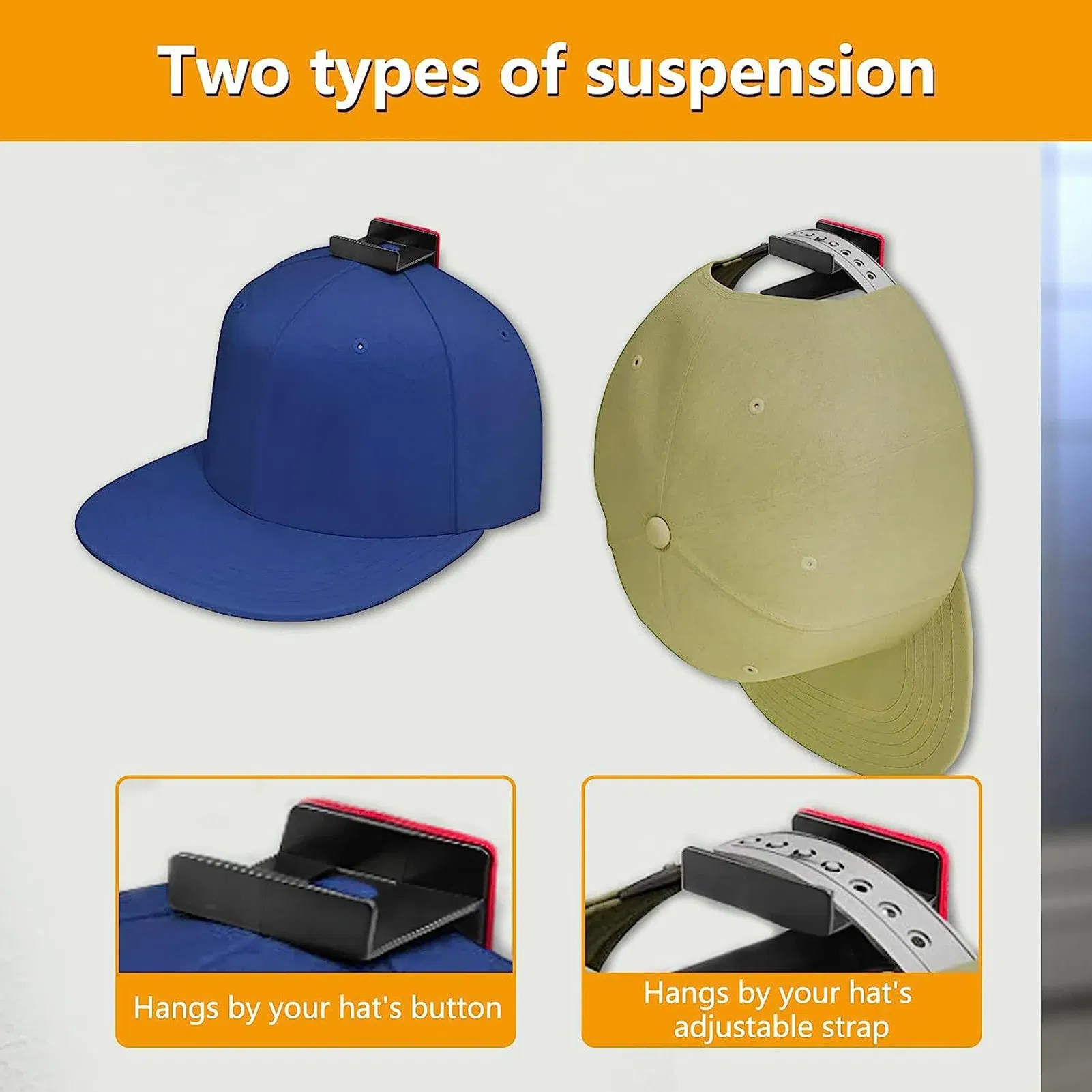 12 Hook Adhesive Baseball Cap Hat Organizer for Wall or Door