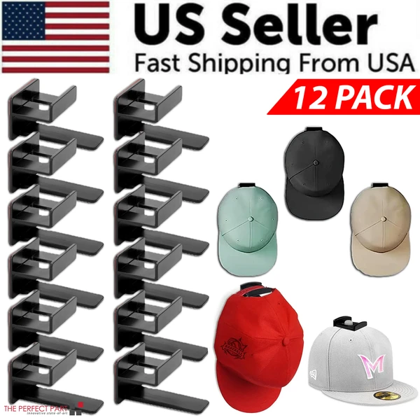 baseball-cap-hat-rack-wall-door-hanger-holder-storage-organize-12-hooks-adhesive-6.webp 12 Hook Adhesive Baseball Cap Hat Organizer for Wall or Door - Image 1