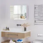 Bathroom Cabinet with Mirror Wall Mounted Modern Storage Double Door MDF White - Image 2