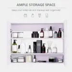 Bathroom Cabinet with Mirror Wall Mounted Modern Storage Double Door MDF White - Image 4