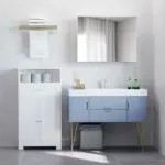 Bathroom Cabinet with Mirror Wall Mounted Modern Storage Double Door MDF White - Image 10