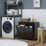 Bathroom Floor Cabinets with Waterproof Surface, Tilt-Out Laundry Hamper with 2 Compartments, Black - Image 2