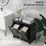 Bathroom Floor Cabinets with Waterproof Surface, Tilt-Out Laundry Hamper with 2 Compartments, Black - Image 4