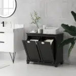 Bathroom Floor Cabinets with Waterproof Surface, Tilt-Out Laundry Hamper with 2 Compartments, Black - Image 7