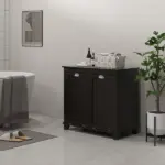 Bathroom Floor Cabinets with Waterproof Surface, Tilt-Out Laundry Hamper with 2 Compartments, Black - Image 10