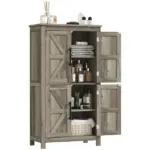 HOMCOM Bathroom Freestanding Cabinet, Farmhouse Bathroom Cabinet with Doors and Three-Level Shelf, 23.6" x 11.8" x 43.3", Light Gray - Image 11