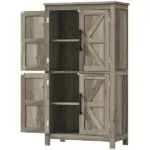 HOMCOM Bathroom Freestanding Cabinet, Farmhouse Bathroom Cabinet with Doors and Three-Level Shelf, 23.6" x 11.8" x 43.3", Light Gray