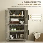 HOMCOM Bathroom Freestanding Cabinet, Farmhouse Bathroom Cabinet with Doors and Three-Level Shelf, 23.6" x 11.8" x 43.3", Light Gray - Image 4