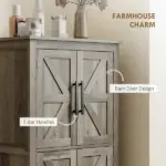 HOMCOM Bathroom Freestanding Cabinet, Farmhouse Bathroom Cabinet with Doors and Three-Level Shelf, 23.6" x 11.8" x 43.3", Light Gray - Image 5
