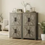 HOMCOM Bathroom Freestanding Cabinet, Farmhouse Bathroom Cabinet with Doors and Three-Level Shelf, 23.6" x 11.8" x 43.3", Light Gray - Image 8